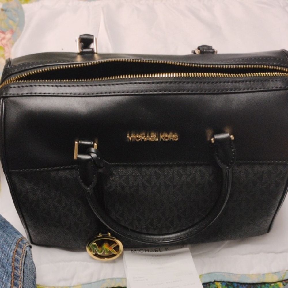 Michael Kors Black Satchel with Gold Accents